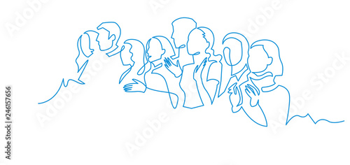 Group of people continuous one line vector drawing. photo
