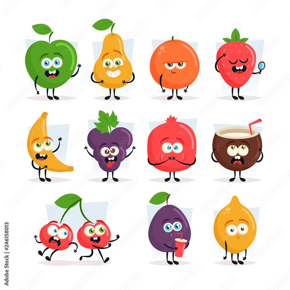 Funny Cartoon Characters. Fruits and Berries. Vector Set Stock Vector ...