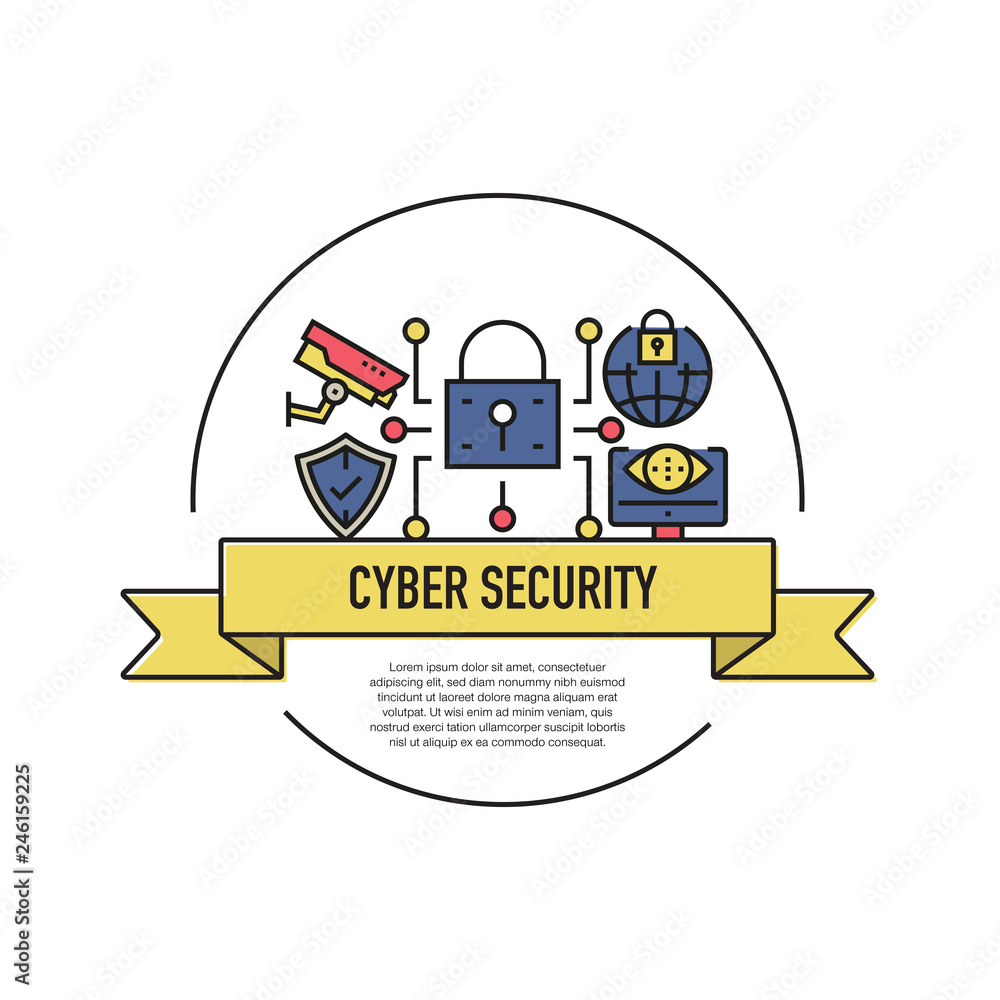 Obraz premium CYBER SECURITY LINE ICON SET