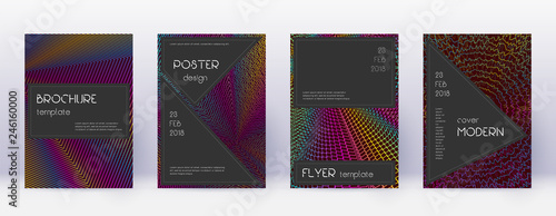 Black brochure design template set. Rainbow abstra