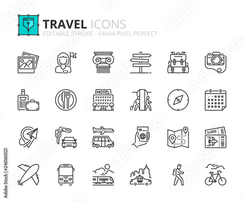 Outline icons about travel