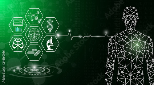 abstract background technology concept in green light,human body heal,technology modern medical science in future and global international medical with tests analysis clone DNA human