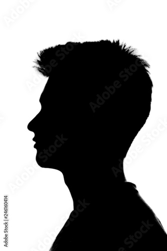 silhouette profile of young man isolated on white background