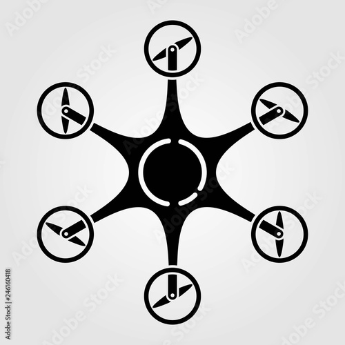 Hexacopter, drone icon isolated on white background. Vector illustration.