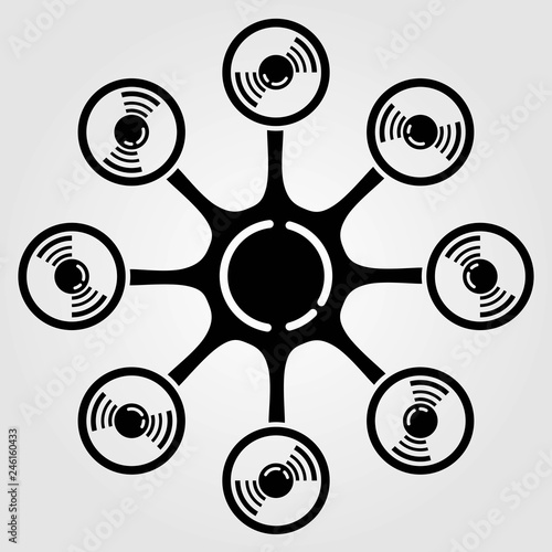 Octocopter, drone icon isolated on white background. Vector illustration.