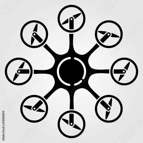 Octocopter, drone icon isolated on white background. Vector illustration.
