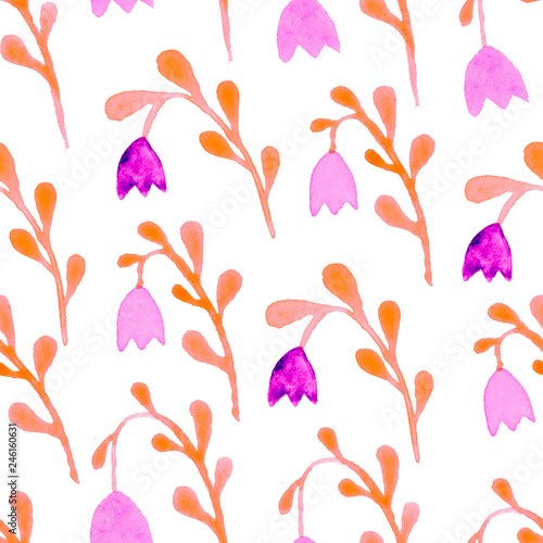 Cute watercolor floral seamless pattern. Pink boho