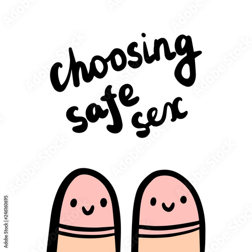 Choosing safe sex hand drawn illustration with two smiling penises photo