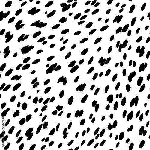 Black and white abstract seamless pattern with spots and dots. Can be used for textile, wallpaper, wrapping paper, greeting card background, phone case print. Doodle graphic vector illustration.