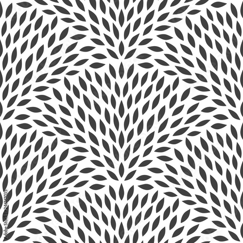 Black abstract leaves seamless pattern on the white background. Vector graphic illustration of fish scale in ethnic asian, japanese style.