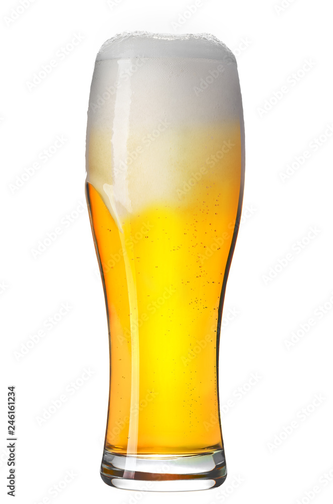 Craft light beer in a weizen glass isolated on white background. Studio shot. Craft light beer in a weizen glass isolated on white background. Studio shot.