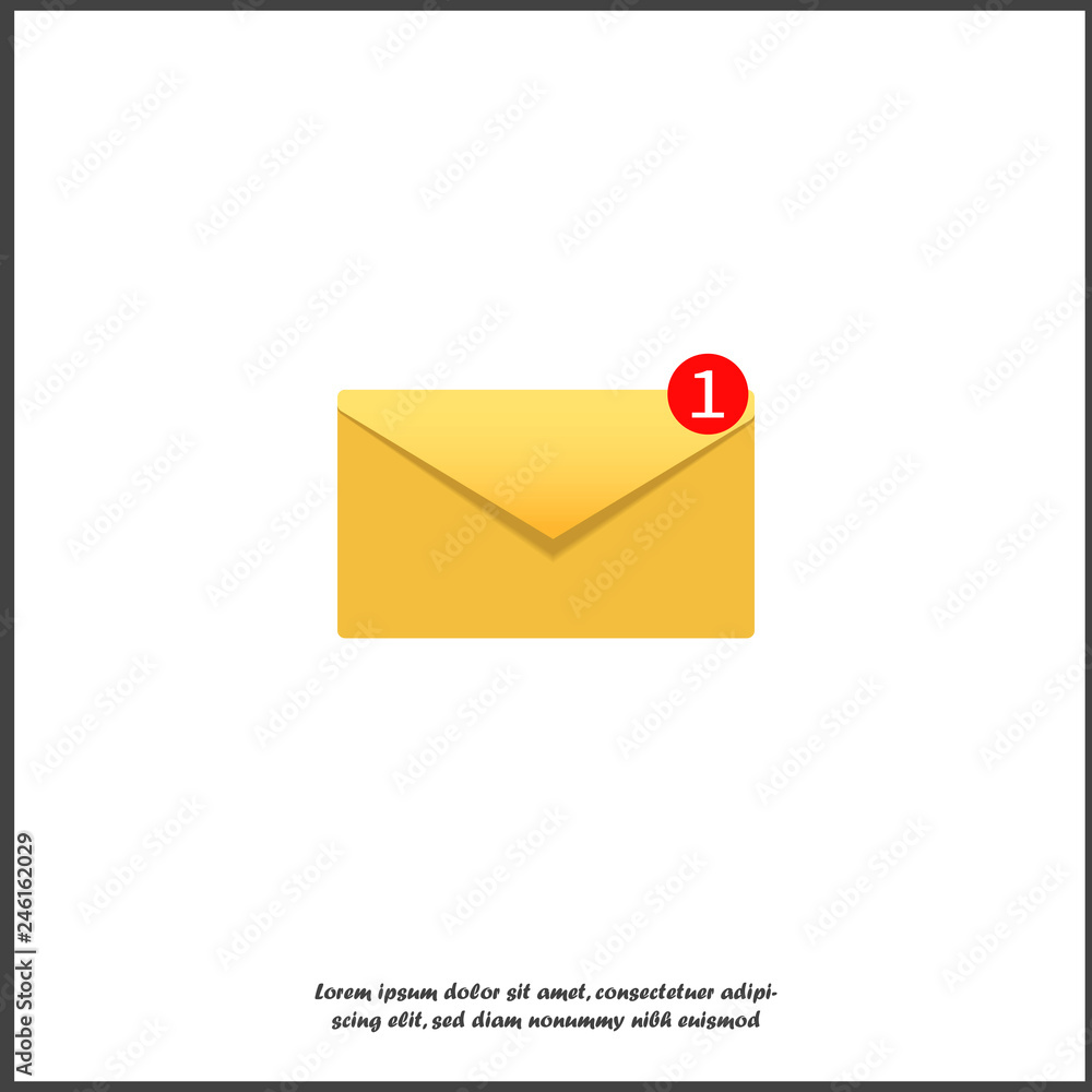 Vector icon - notification of the message. The symbol is one new message. One new letter on white isolated background. Vector icon - notification of the message. The symbol is one new message. One new letter on white isolated background.