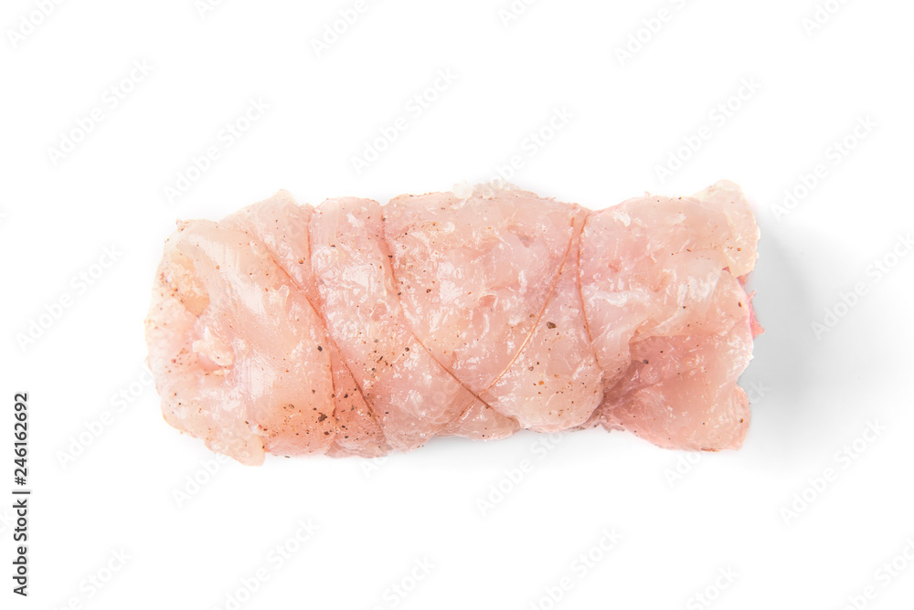 Raw chicken rolls isolated on white background. Raw chicken rolls isolated on white background.