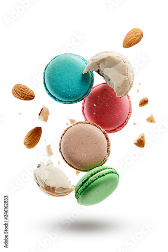 French macarons with almonds crushed into pieces. 