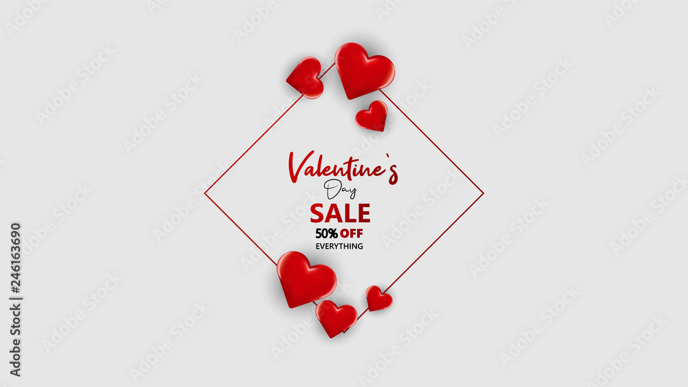 Promo Web Banner for Valentine's Day Sale. Beautiful Background with Red Hearts. Vector Illustration with Seasonal Offer. - Vector Promo Web Banner for Valentine's Day Sale. Beautiful Background with Red Hearts. Vector Illustration with Seasonal Offer. - Vector