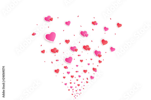 Heart confetti burst isolated. Valentines day concept. Heart shapes background. Vector festive illustration.