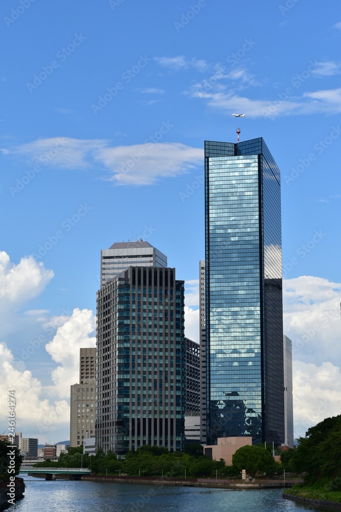 Osaka business park and Okawa river Osaka City Japan Osaka business park and Okawa river Osaka City Japan