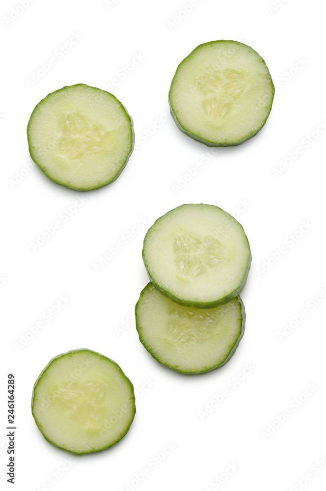 Cucumber slices on white background Cucumber slices on white background