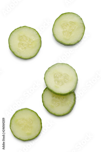 Cucumber slices on white background