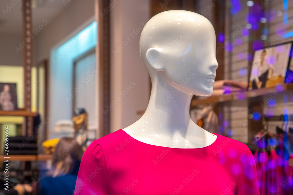 Female mannequin in the shop window. Female mannequin in the shop window.