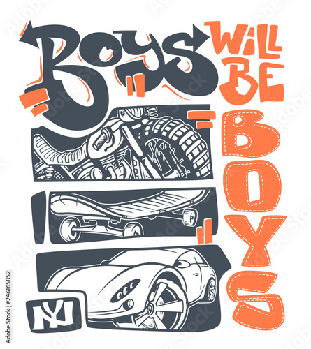 Boys t-shirt graphics print design, vector illustration