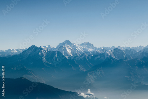 Mount Everest and the Himlayan range view with clear sky.