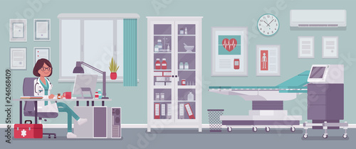 Female doctor in general practitioner office interior