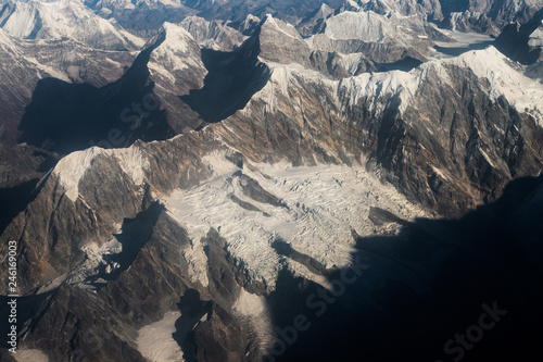 Himalayan mountain range with snow capped peaks.