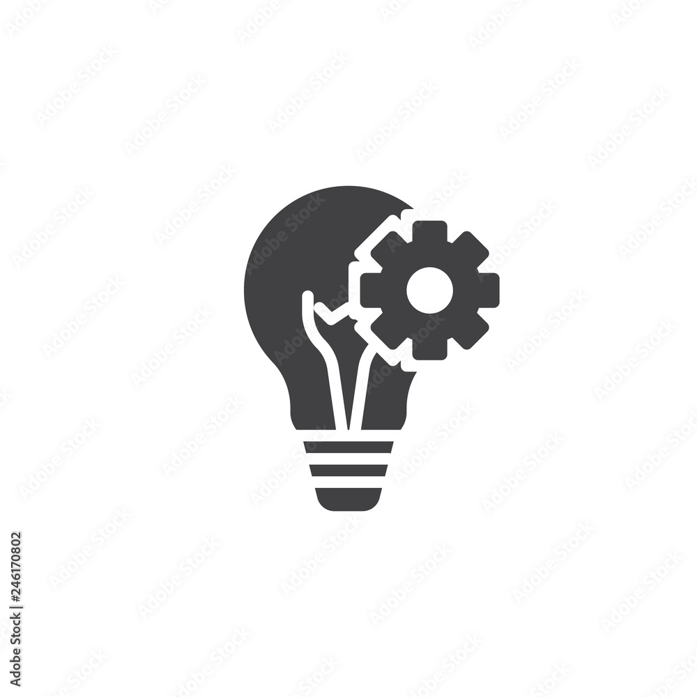 Working business idea lamp vector icon. filled flat sign for mobile concept and web design. Light bulb with gear simple solid icon. Symbol, logo illustration. Pixel perfect vector graphics Working business idea lamp vector icon. filled flat sign for mobile concept and web design. Light bulb with gear simple solid icon. Symbol, logo illustration. Pixel perfect vector graphics