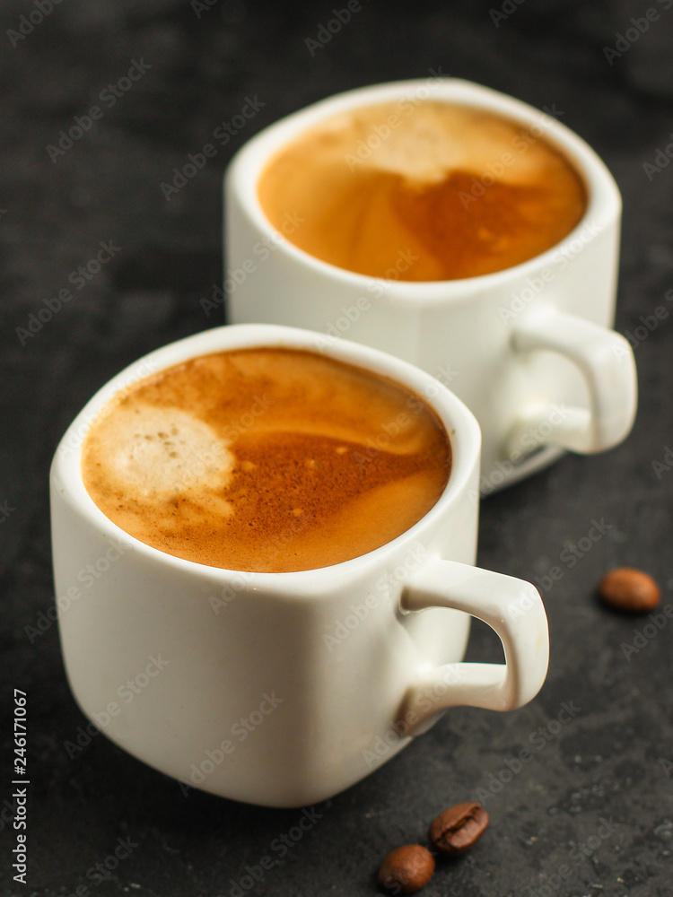 coffee, serving beverage in a white cup (coffee grain). food. top.copy space coffee, serving beverage in a white cup (coffee grain). food. top.copy space
