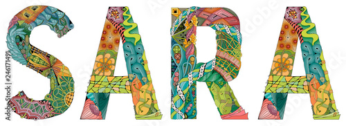 Female name SARA. Vector decorative zentangle object