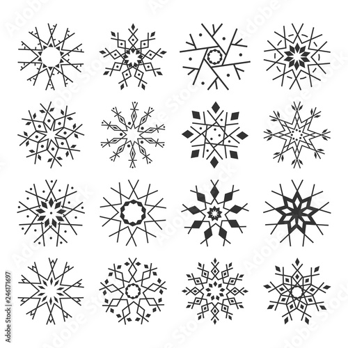 Cute snowflakes collection isolated on white background.