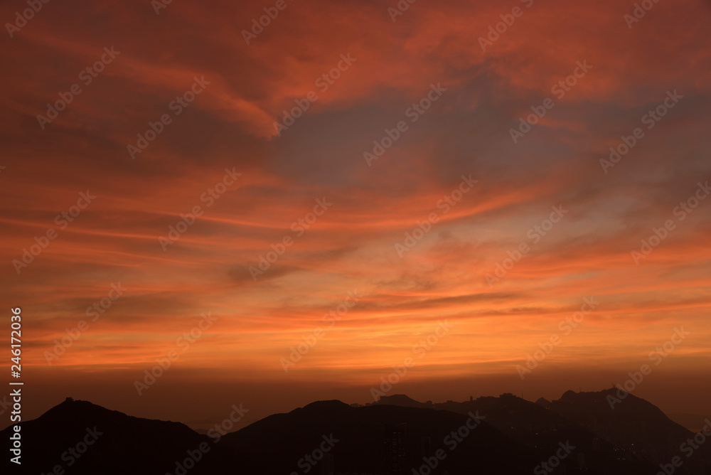 dramatic red cloudscape at sunset. Natural background.