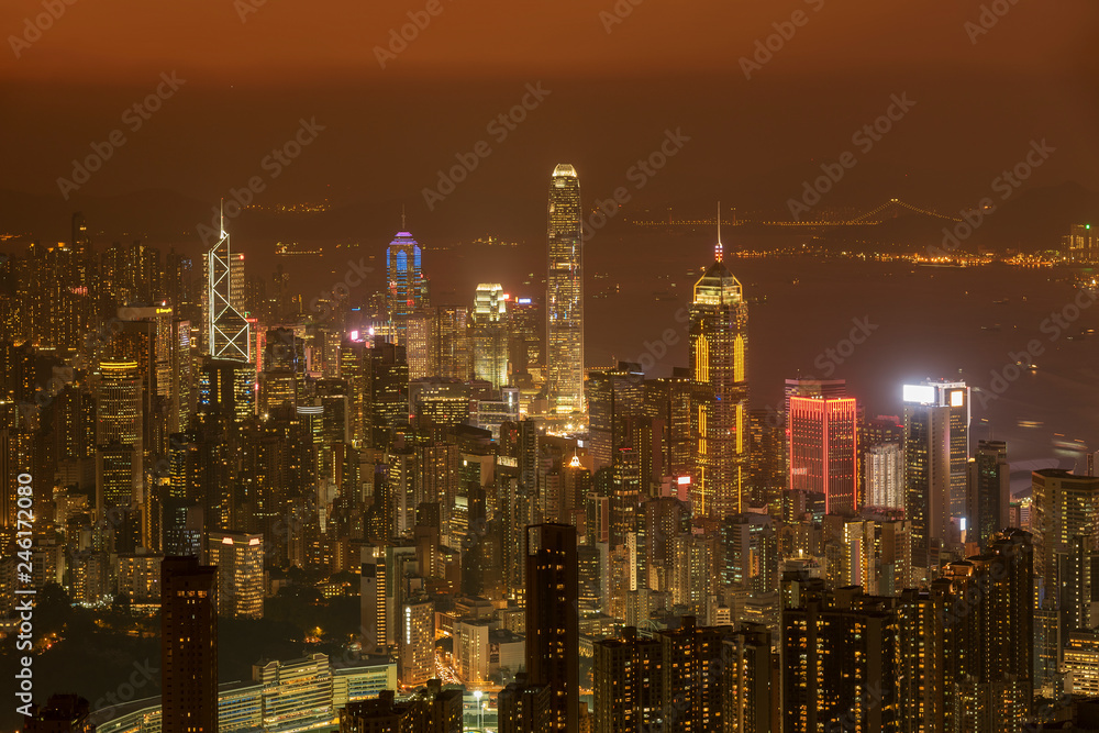 Fototapeta premium Downtown of Hong Kong city at dusk
