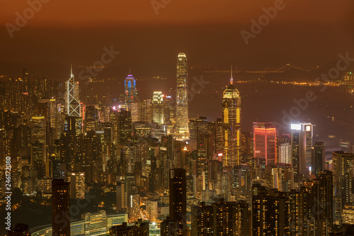 Downtown of Hong Kong city at dusk