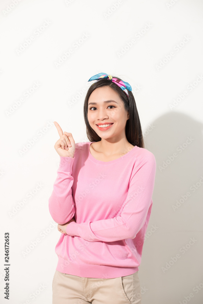young attractive asian woman who points to the finger young attractive asian woman who points to the finger