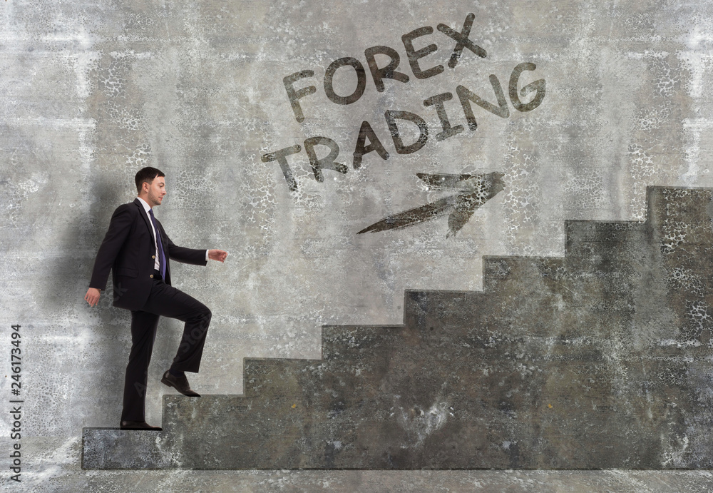 Business, technology, internet and networking concept. A young entrepreneur goes up the career ladder: Forex trading Business, technology, internet and networking concept. A young entrepreneur goes up the career ladder: Forex trading