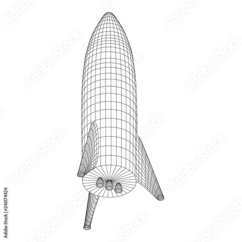 Modern Rocket Ready to Launch. Abstract model wireframe low poly mesh vector illustration © newb1