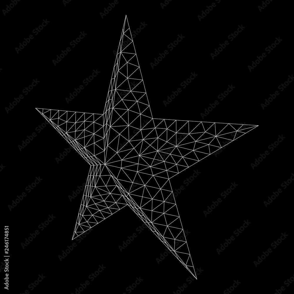 Five-pointed star. Abstract model wireframe low poly mesh vector illustration Five-pointed star. Abstract model wireframe low poly mesh vector illustration