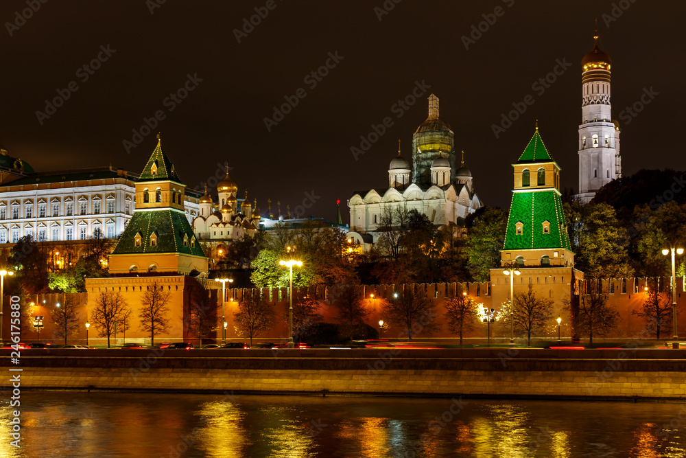 Architecture of Moscow Kremlin at night with illumination
