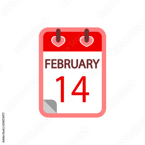 Calendar 14 february. Valentines Day Feb 14th. Icon vector flat