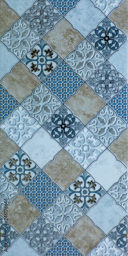 mosaic abstract geometric seamless blue ceramic tile pattern