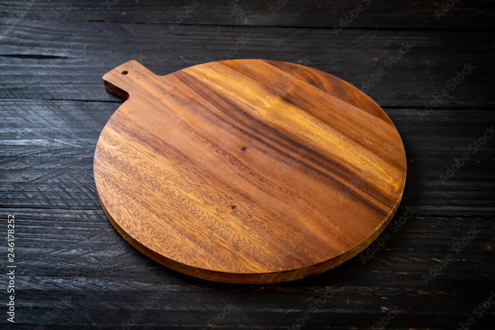 empty cutting wooden board with kitchen cloth empty cutting wooden board with kitchen cloth