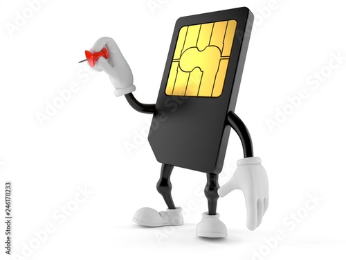 Plakat SIM card character holding thumbtack