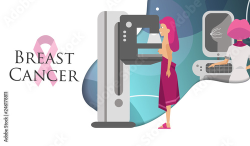 Doctor examining woman with magnetic resonance imaging poster