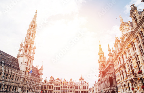 Grand place  large market historic square in center of Brussels  one most important tourist sites city. Gothic