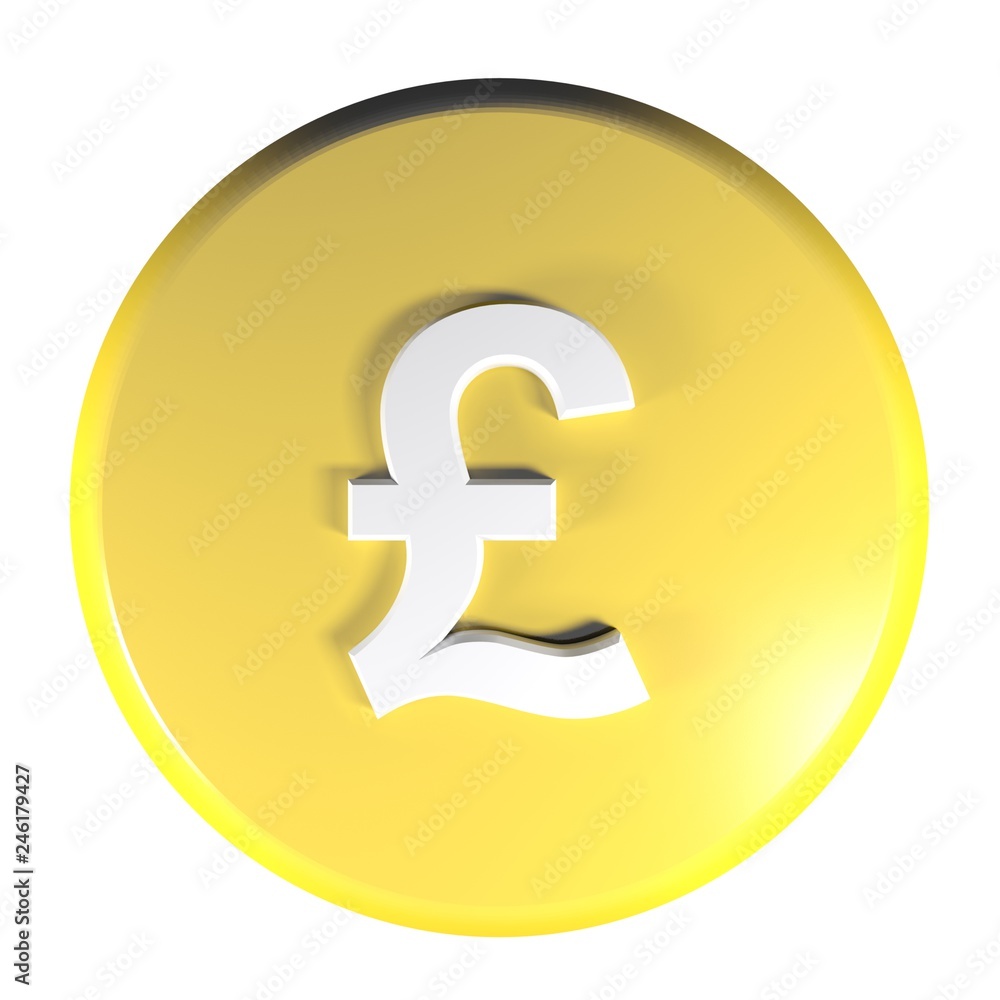 Yellow circle push button Pound currency symbol - 3D rendering illustration Yellow circle push button Pound currency symbol - 3D rendering illustration