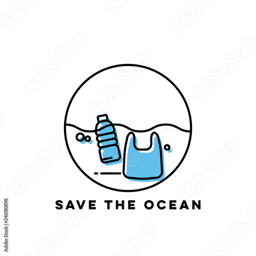 Plastic waste in the ocean concept. Sea Pollution.
