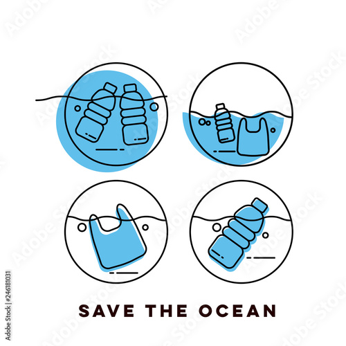 Plastic waste in the ocean concept. Sea Pollution.