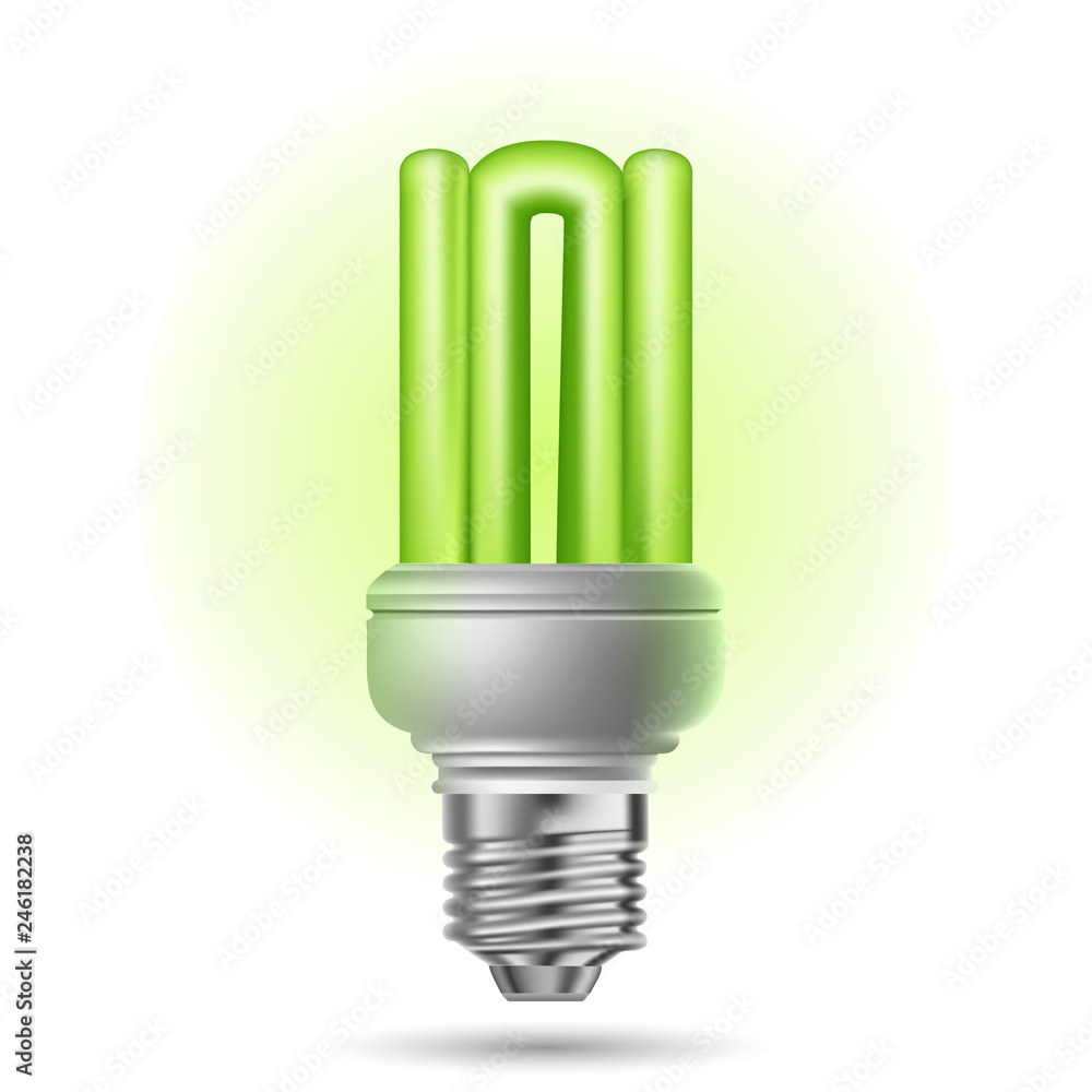 energy saving lamp glows green on a white background energy saving lamp glows green on a white background